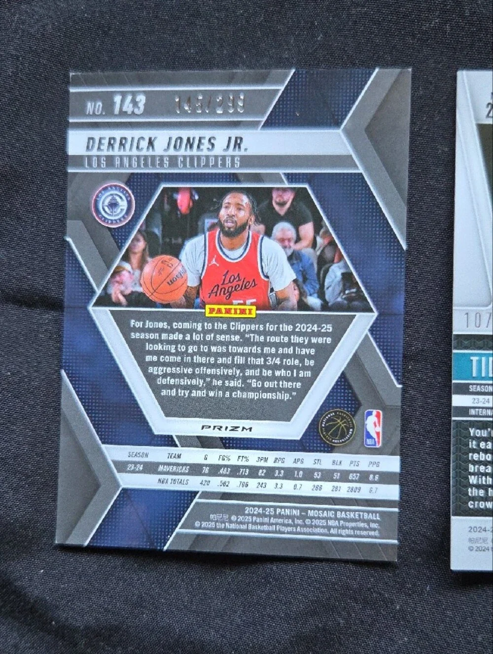 2 X 2025 Numbeted Basketball Cards- Derrick Jones & Tidjane Salaun